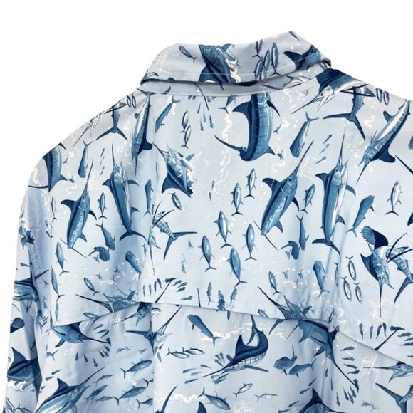NEW Guy Harvey Fishing Shirt Men’s Size Large Powder Blue Marlin Fish Print LS - Picture 7 of 13